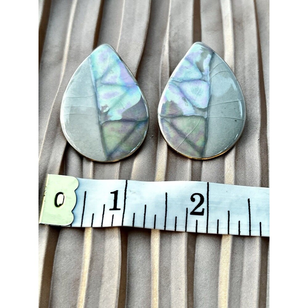 Vintage Porcelain Luster Glaze Teardrop Earrings Artisan Wearable Art 90s